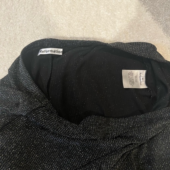 Reformation Griffith Two Piece Metallic Set black Silver XL crop top flare pants - Picture 9 of 13